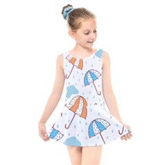 Rain Umbrella Pattern Water Kids  Skater Dress Swimsuit