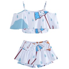 Rain Umbrella Pattern Water Kids  Off Shoulder Skirt Bikini