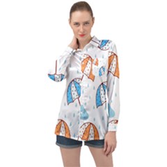 Rain Umbrella Pattern Water Long Sleeve Satin Shirt