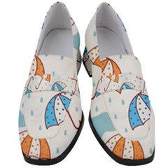 Rain Umbrella Pattern Water Women s Chunky Heel Loafers