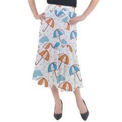 Rain Umbrella Pattern Water Midi Mermaid Skirt