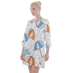 Rain Umbrella Pattern Water Open Neck Shift Dress