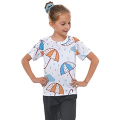 Rain Umbrella Pattern Water Kids  Mesh Piece T-shirt