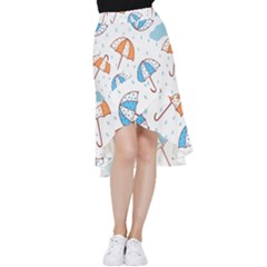 Rain Umbrella Pattern Water Frill Hi Low Chiffon Skirt