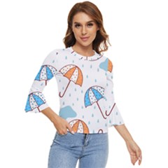 Rain Umbrella Pattern Water Bell Sleeve Top