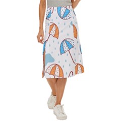 Rain Umbrella Pattern Water Midi Panel Skirt