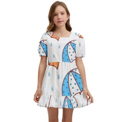 Rain Umbrella Pattern Water Kids  Short Sleeve Dolly Dress