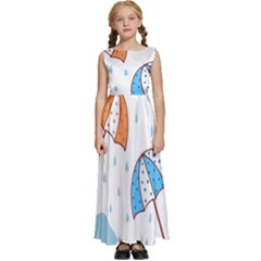 Rain Umbrella Pattern Water Kids  Satin Sleeveless Maxi Dress