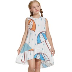 Rain Umbrella Pattern Water Kids  Frill Swing Dress