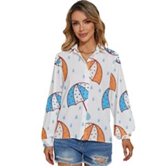 Rain Umbrella Pattern Water Women s Long Sleeve Button Up Shirt