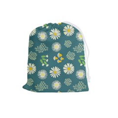 Drawing Flowers Meadow White Drawstring Pouch (large)