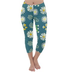 Drawing Flowers Meadow White Capri Winter Leggings 