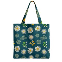 Drawing Flowers Meadow White Zipper Grocery Tote Bag by Maspions