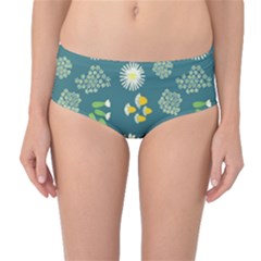 Drawing Flowers Meadow White Mid-waist Bikini Bottoms