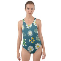 Drawing Flowers Meadow White Cut-out Back One Piece Swimsuit