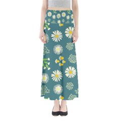 Drawing Flowers Meadow White Full Length Maxi Skirt