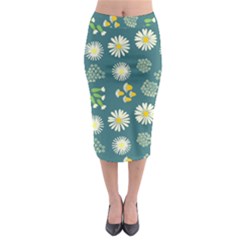 Drawing Flowers Meadow White Midi Pencil Skirt by Maspions