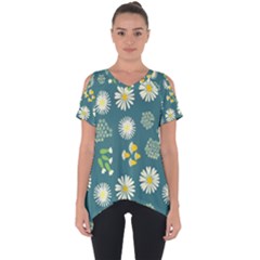 Drawing Flowers Meadow White Cut Out Side Drop T-shirt