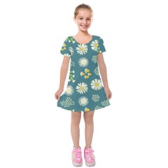 Drawing Flowers Meadow White Kids  Short Sleeve Velvet Dress by Maspions