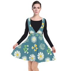 Drawing Flowers Meadow White Plunge Pinafore Dress