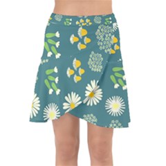 Drawing Flowers Meadow White Wrap Front Skirt by Maspions