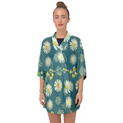 Drawing Flowers Meadow White Half Sleeve Chiffon Kimono