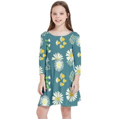 Drawing Flowers Meadow White Kids  Quarter Sleeve Skater Dress