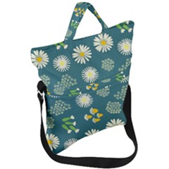 Drawing Flowers Meadow White Fold Over Handle Tote Bag