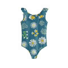 Drawing Flowers Meadow White Kids  Frill Swimsuit