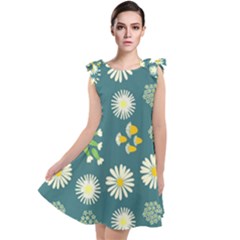 Drawing Flowers Meadow White Tie Up Tunic Dress