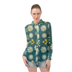 Drawing Flowers Meadow White Long Sleeve Chiffon Shirt