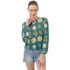 Drawing Flowers Meadow White Banded Bottom Chiffon Top by Maspions