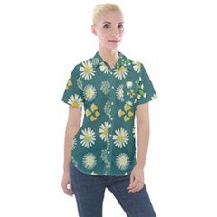 Drawing Flowers Meadow White Women s Short Sleeve Pocket Shirt