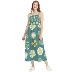 Drawing Flowers Meadow White Boho Sleeveless Summer Dress