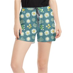 Drawing Flowers Meadow White Women s Runner Shorts