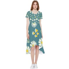 Drawing Flowers Meadow White High Low Boho Dress