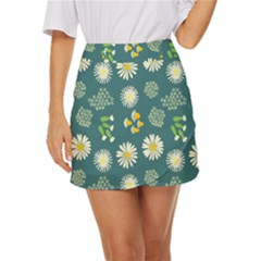 Drawing Flowers Meadow White Mini Front Wrap Skirt