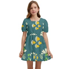 Drawing Flowers Meadow White Kids  Short Sleeve Dolly Dress