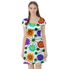 Bloom Plant Flowering Pattern Short Sleeve Skater Dress