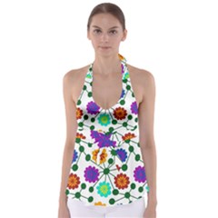 Bloom Plant Flowering Pattern Tie Back Tankini Top