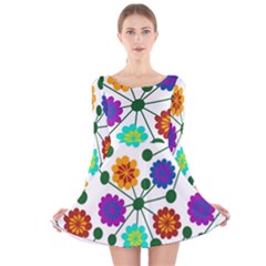 Bloom Plant Flowering Pattern Long Sleeve Velvet Skater Dress