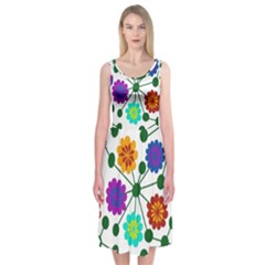 Bloom Plant Flowering Pattern Midi Sleeveless Dress