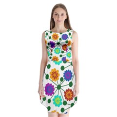 Bloom Plant Flowering Pattern Sleeveless Chiffon Dress  