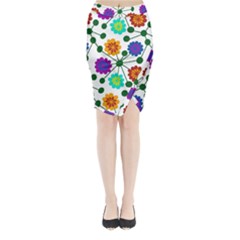 Bloom Plant Flowering Pattern Midi Wrap Pencil Skirt