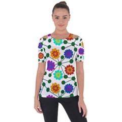 Bloom Plant Flowering Pattern Shoulder Cut Out Short Sleeve Top