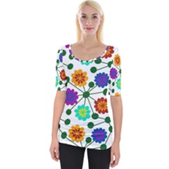 Bloom Plant Flowering Pattern Wide Neckline T-shirt