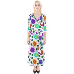 Bloom Plant Flowering Pattern Quarter Sleeve Wrap Maxi Dress