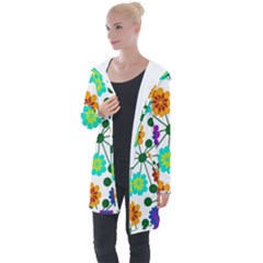 Bloom Plant Flowering Pattern Longline Hooded Cardigan