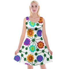 Bloom Plant Flowering Pattern Reversible Velvet Sleeveless Dress