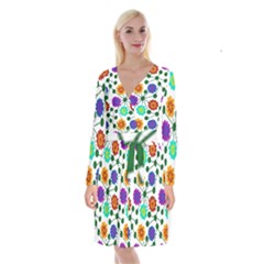 Bloom Plant Flowering Pattern Long Sleeve Velvet Front Wrap Dress